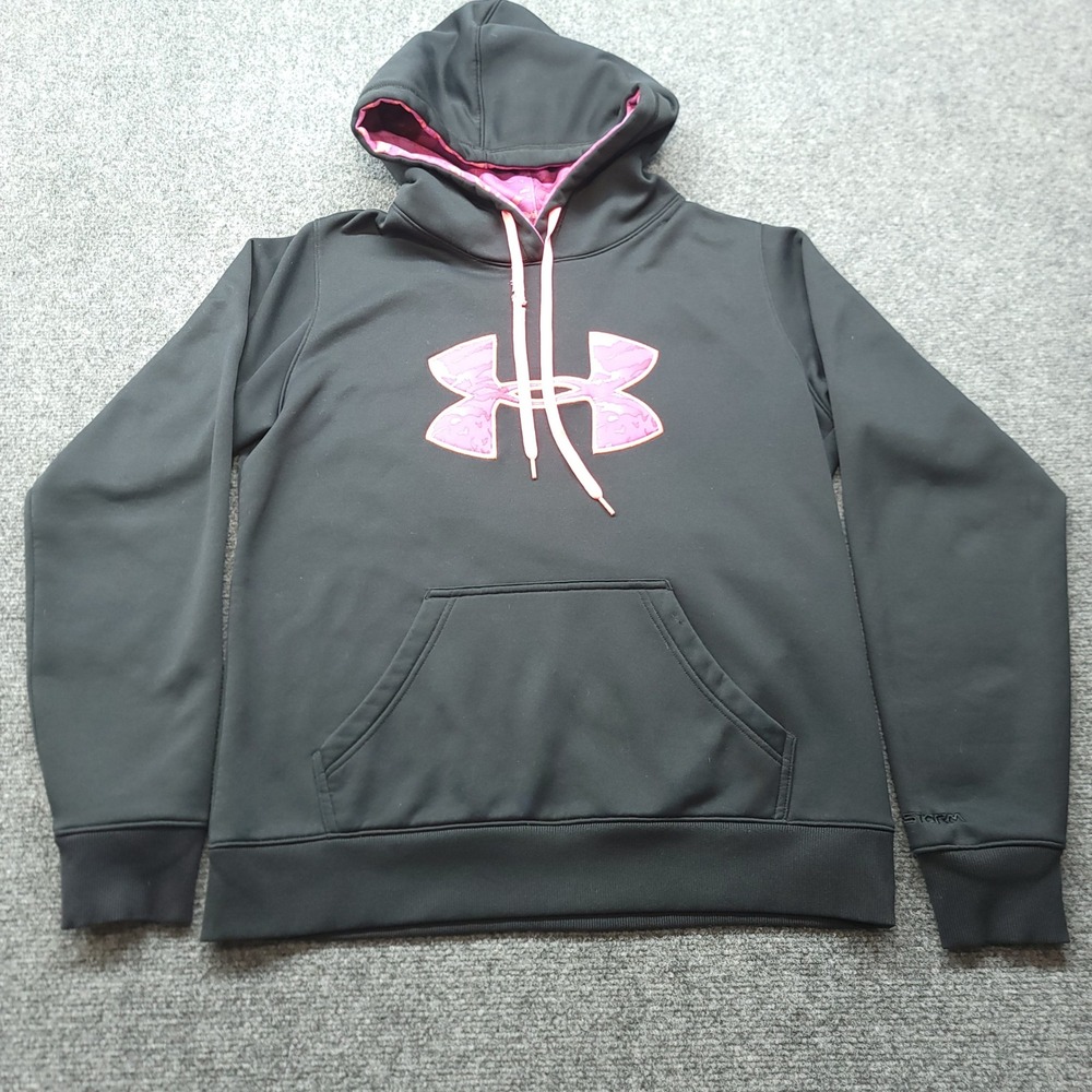 Under Armour UA Storm Hoodie Black Pink Camo Big Logo Pullover 1236673 Womens M